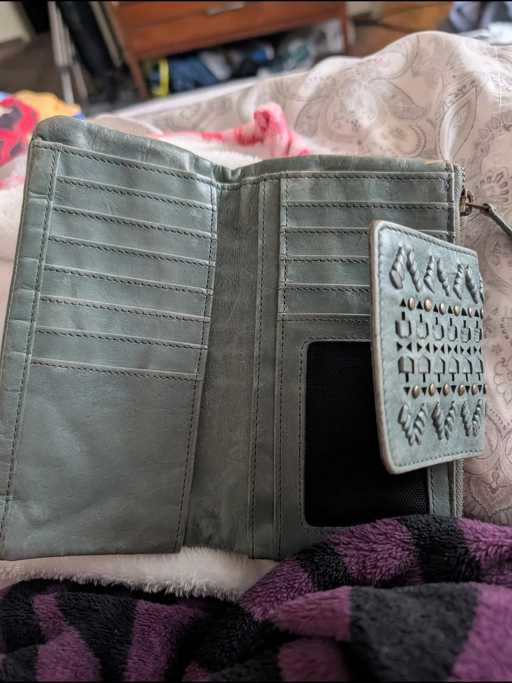 Woven Stud Accent Women's Wallet Clutch in Teal